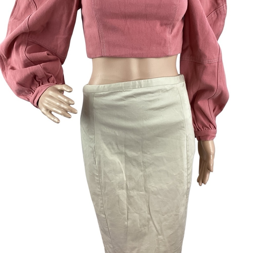 Free People Marley Denim Top Rose Smoke Pink Puff Sleeve Size 4 - Picture 3 of 7